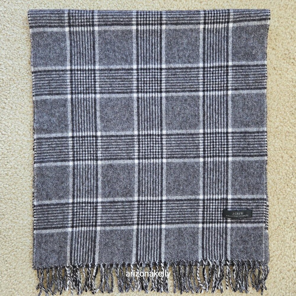 NWOT Cashmere J. Crew Collection Grey Plaid Scarf